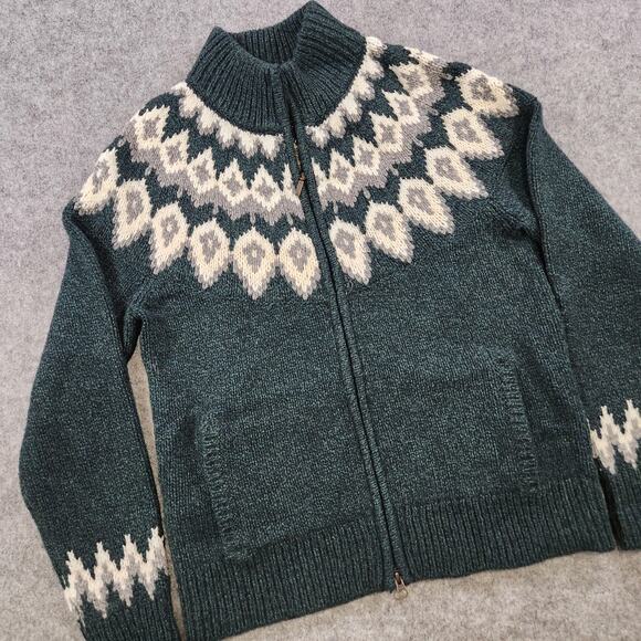 LL Bean Classic Ragg Sweater Womens Medium Full Zip Lambswool Fair Isle Knit - Picture 2 of 13